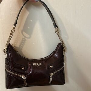 Guess burgundy Shoulder Bag with Chain Straps
